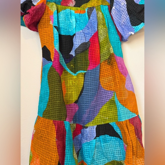 Marie Oliver Kaylee Puff-Sleeve Colorful Jewel Linen Silk Shift Dress- XS - Picture 5 of 10